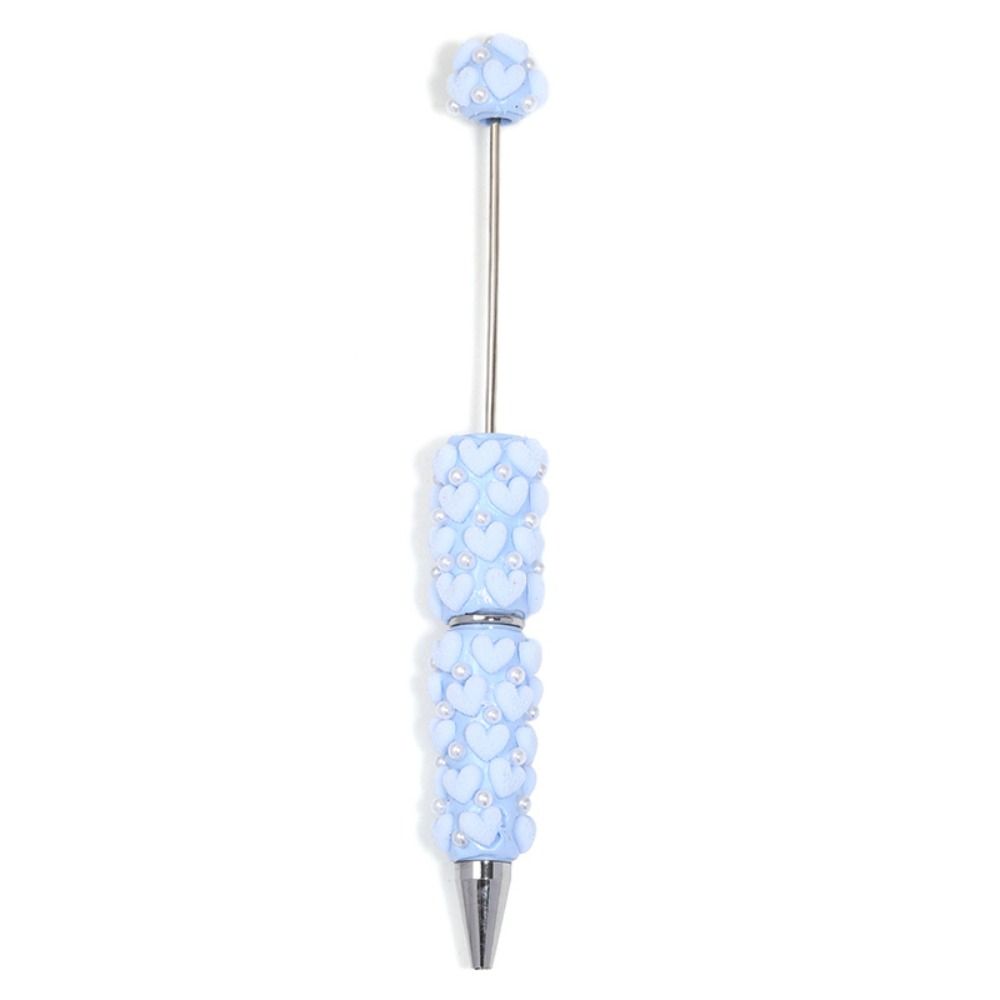 Pearl DIY Clay Heart Bead Pen Full Diamond Black Ink Flocked Heart Beaded Pen Glitter Bead Handmade Beaded Ballpoint Pen