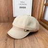 Hat Women's New Belt Buckle Octagonal Hat Literary Versatile Wide Brim Painter Hat Fashion Wool Beret
