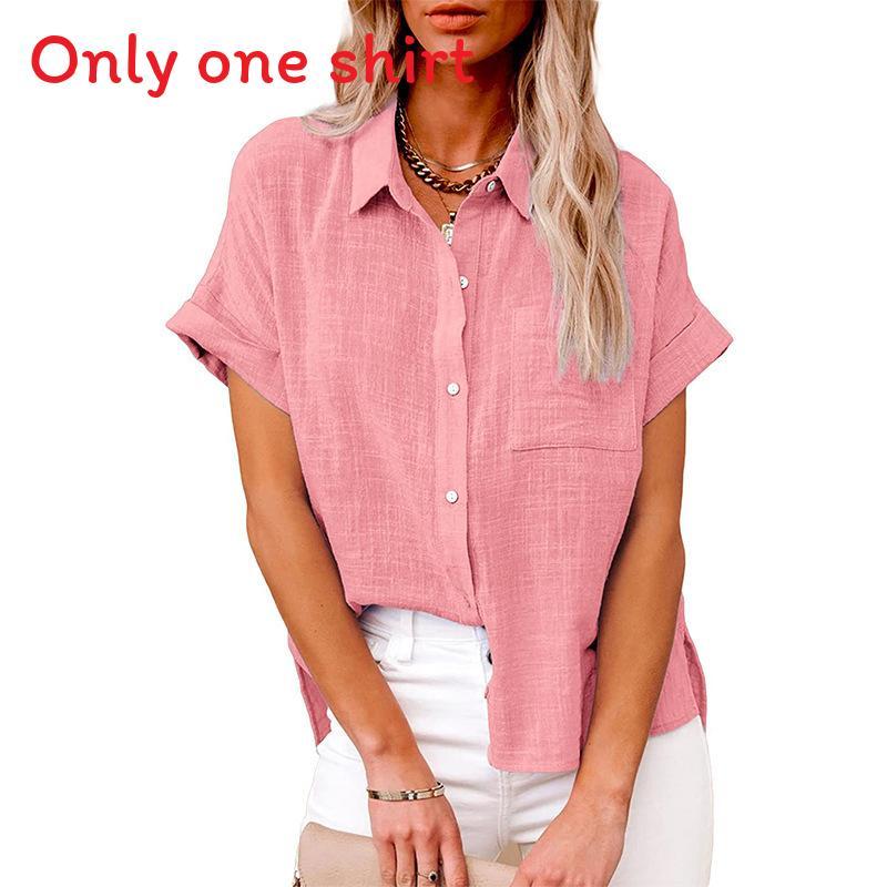 Summer Womens Casual Cotton Short Sleeve Shirt With Color Block Patching For Office Wear