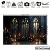1pc 2D Flat Gothic arched window with candlelight background polyester banner decorationzyc