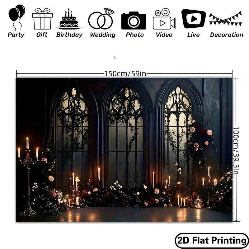 1pc 2D Flat Gothic arched window with candlelight background polyester banner decorationzyc