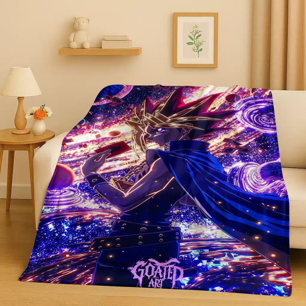 Yu-Gi-Oh MONSTER CARD Blue Eyes Dragon Cartoon Flannel Blanket,Soft Warm Plush Throw for Home Bedroom Bed Sofa Cover Office Gift