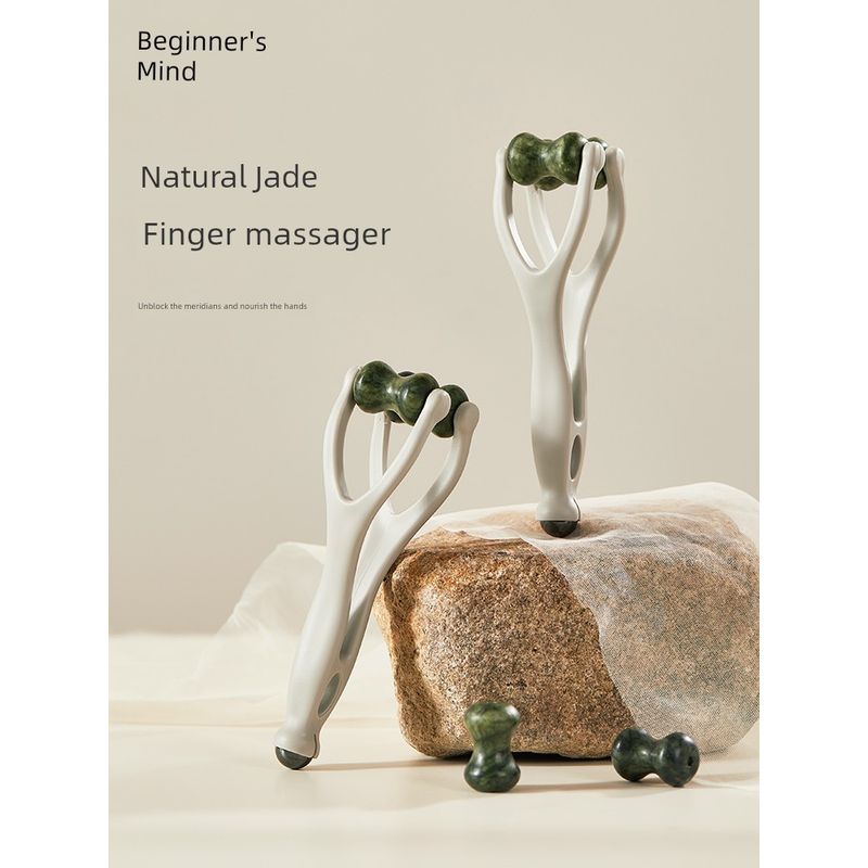 Natural Jade Finger Massager for Kneading and Multi-Functional Meridian Massage, Adult Hand Joint Acupoint Scraping Roller