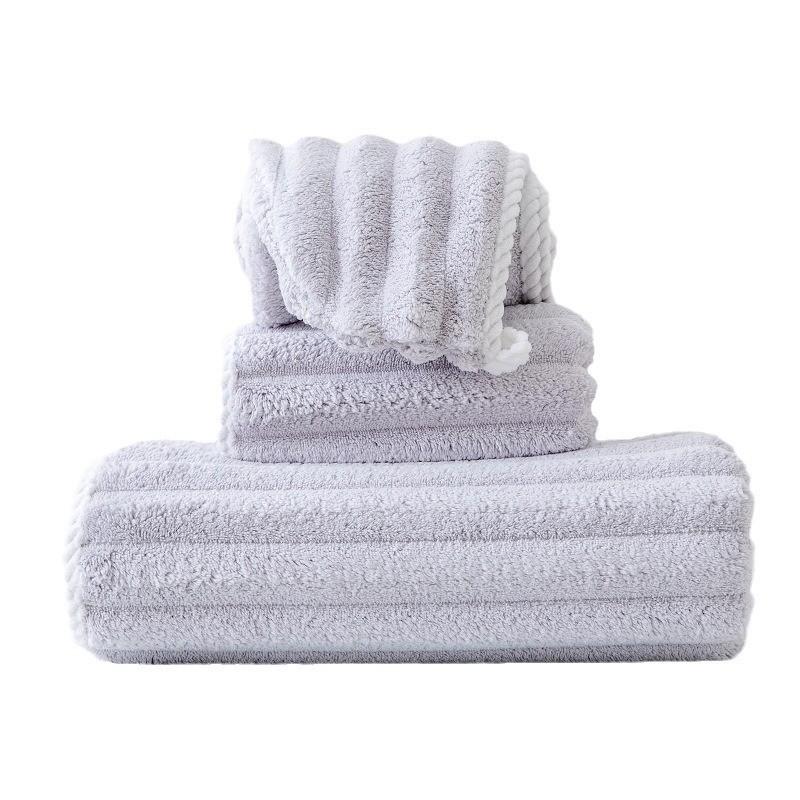 Coral Fleece Solid Color Striped Towels Thick Soft Face Towel Absorbent Hair Dry Cap Household Bath Towels for Adults Kids Bathroom