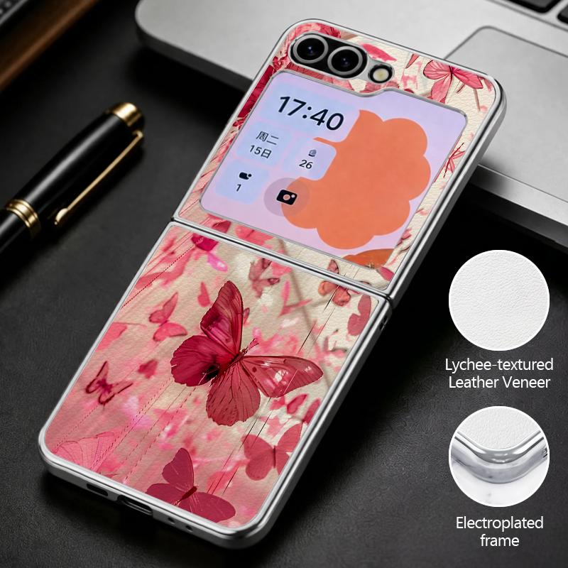 Роскошный чехол с принтом бабочек для Samsung Galaxy Z Flip 8 7 6 5 Flip8 Flip7 Flip6 Гибридный 3-в-1 Кожаная накладка с металлическим ободком Жесткий чехол для складного телефона