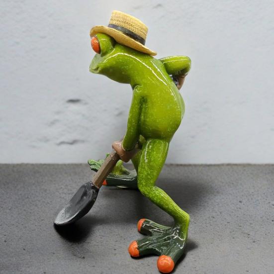 Садовая лягушка, держащая лопату, зеленая лягушка, смоляная статуэтка, фермерское животное, скульптура, украшение для домашнего офиса, рабочего стола, украшение для сада в помещении и на открытом воздухе