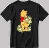 Winnie The Pooh Holding Floral Black TShirt