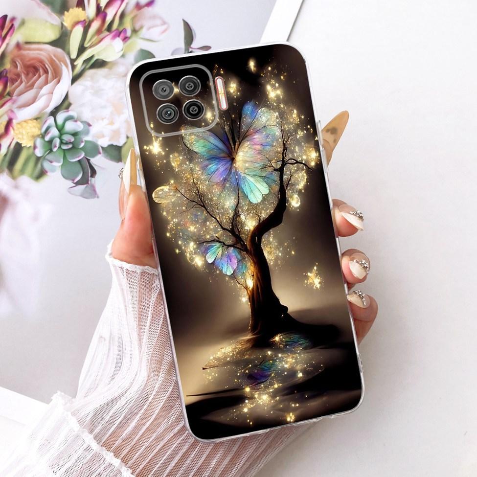 Transparent Cover For Oppo F17 Case CPH2095 Cute Cat Fashion Butterfly Funny Painted Casing For OppoF17