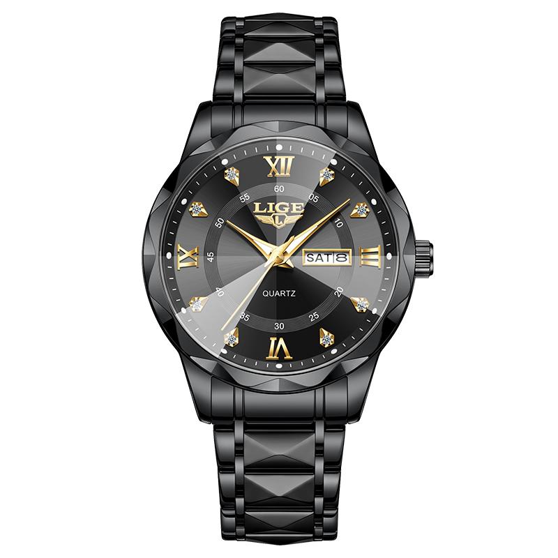 LIGE Top Brand Luxury Man Wristwatch Waterproof Luminous Date Week Men Watches Stainless Steel Quartz Men's Watch Male reloj