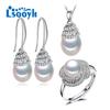 Natural Freshwater Pearl Necklace Cubic Zirconia Flower Earrings Ring For Women Pearl Jewelry Sets