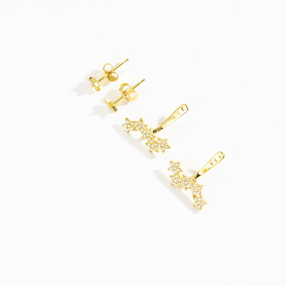 ANDYWEN 925 Sterling Silver 1pair Silver Gold Zircon Star Star Stud Earring Ladies Elegant Luxury Jewelry