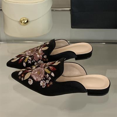 Eilyken Летние женские шлепанцы с мелким острым носком, винтажная вышивка, квадратный низкий каблук, туфли-мюли для вечеринки