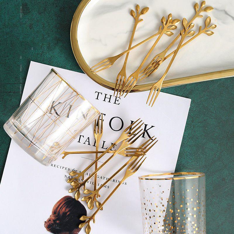 6 шт., вилки для фруктов из нержавеющей стали, золото, серебро, вилка для торта, посуда для закусок и салата