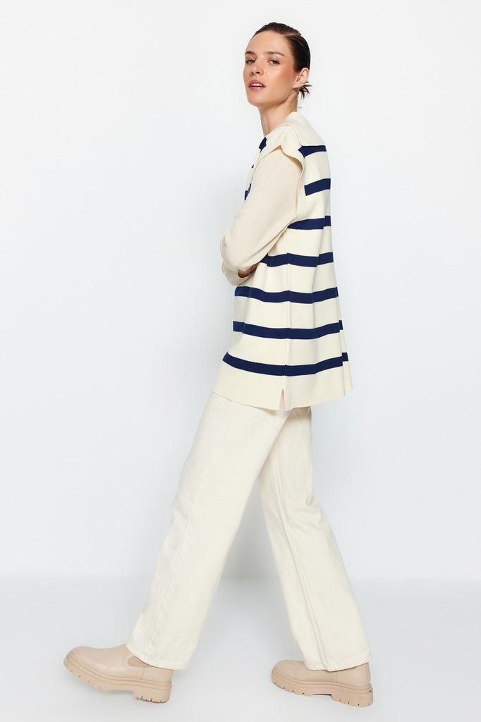 Женский модный стильный свитер в хиджабе, черный трикотаж в полоску с матросским воротником