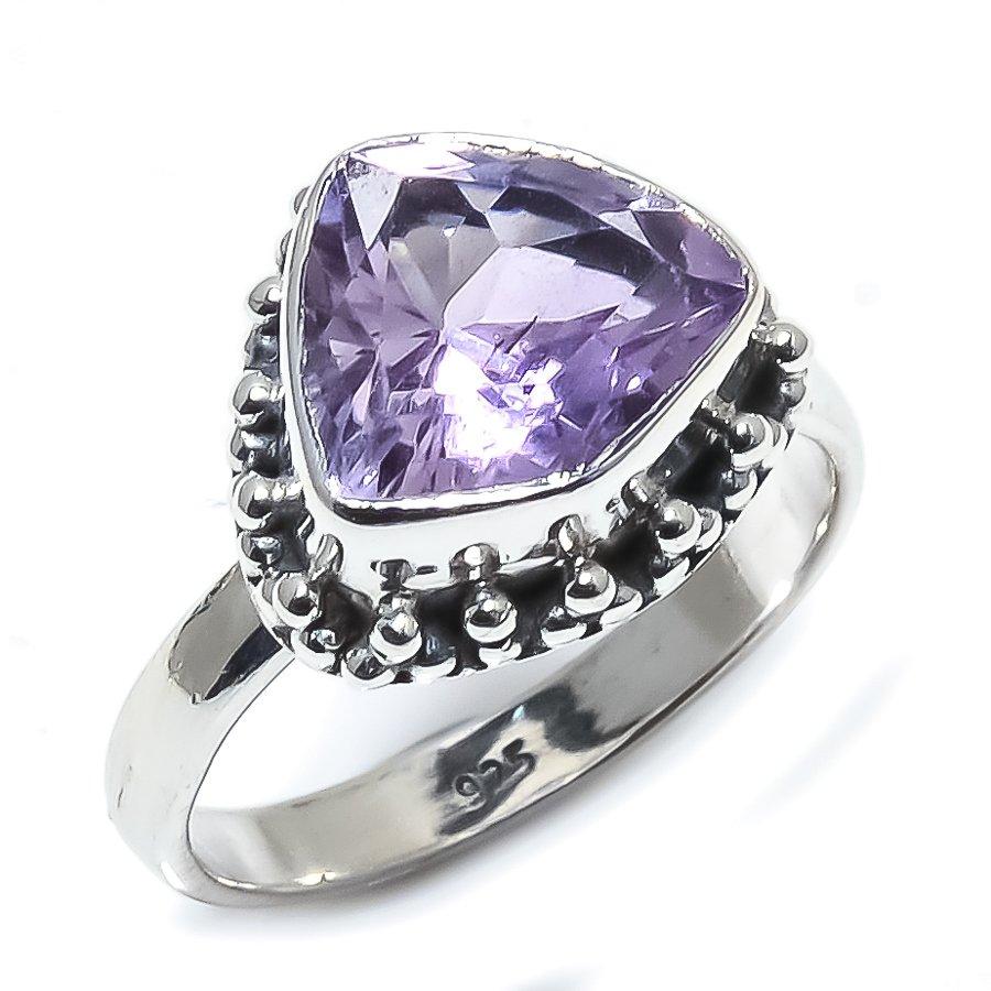 Подарочное кольцо из серебра 925 пробы с натуральным розовым аметистом ручной работы S.7 r6v70