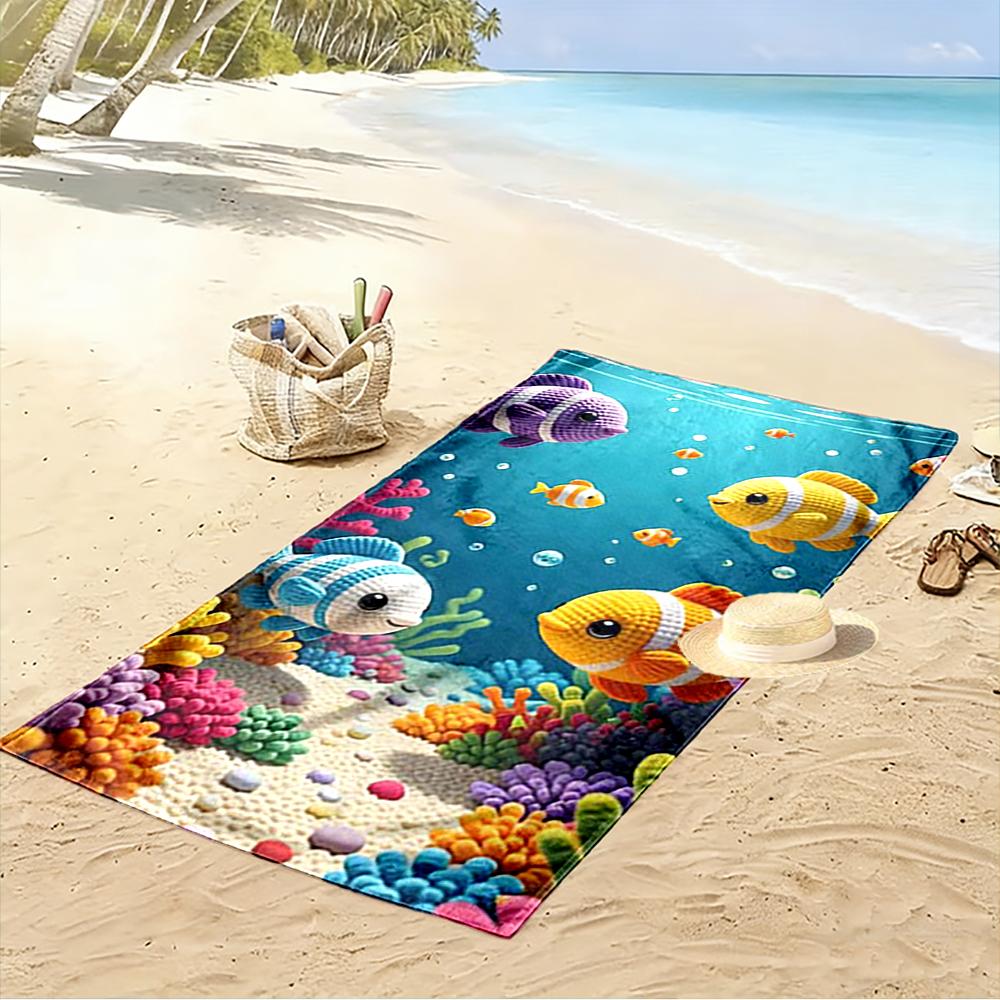 Colorful Cartoon Fish and Coral Design Beach towel quick-drying for travel outdoor sports jogging beach and swimming