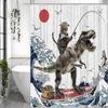 Cat and Dinosaur Shower Curtain, Japanese Sea Waves for Bathroom, Kids, Shower Curtain Decorative Shower Curtain, Waterproof Sho