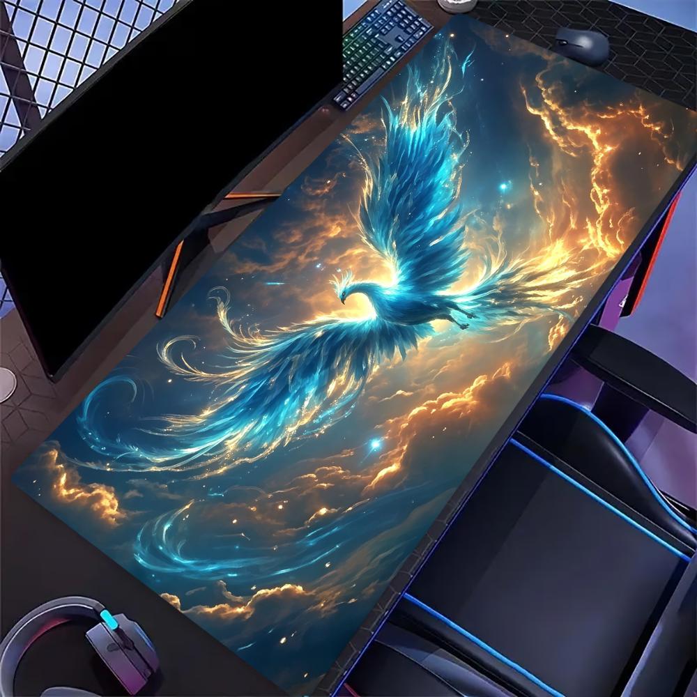 Mystic Galaxy Phoenix Large Extended Mouse Pad Non Slip Rubber Desk Mat For Gaming Laptop Keyboard Office Desktop Decor