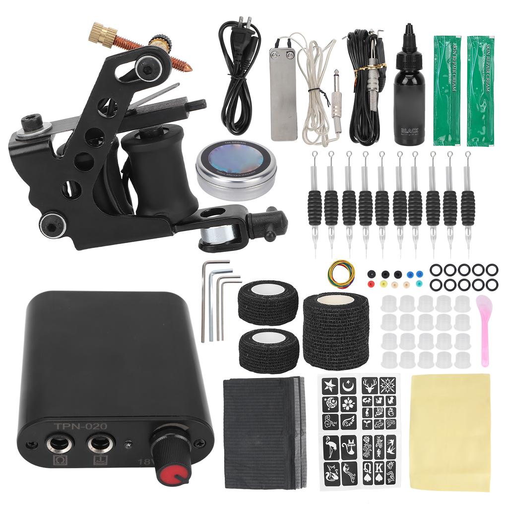 8 Wraps Tattoo Coil Machine Kit Mini Tattoo Power Supply Complete Tattoo Machine Set for Beginners
