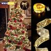 Christmas Decoration LED Ribbon Fairy Lights Christmas Tree Ornaments for Home 2025 DIY Bows Light String Navidad New Year 2026