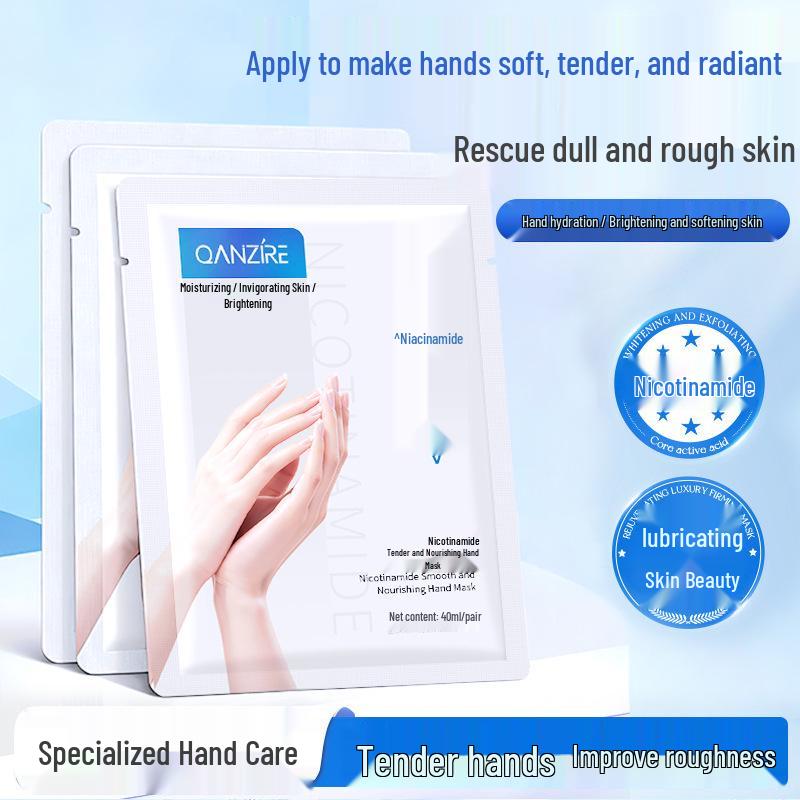 Qianzi Увлажняющая маска для рук с ниацинамидом: Питательные, против трещин, увлажняющие перчатки для гладких, мягких рук.