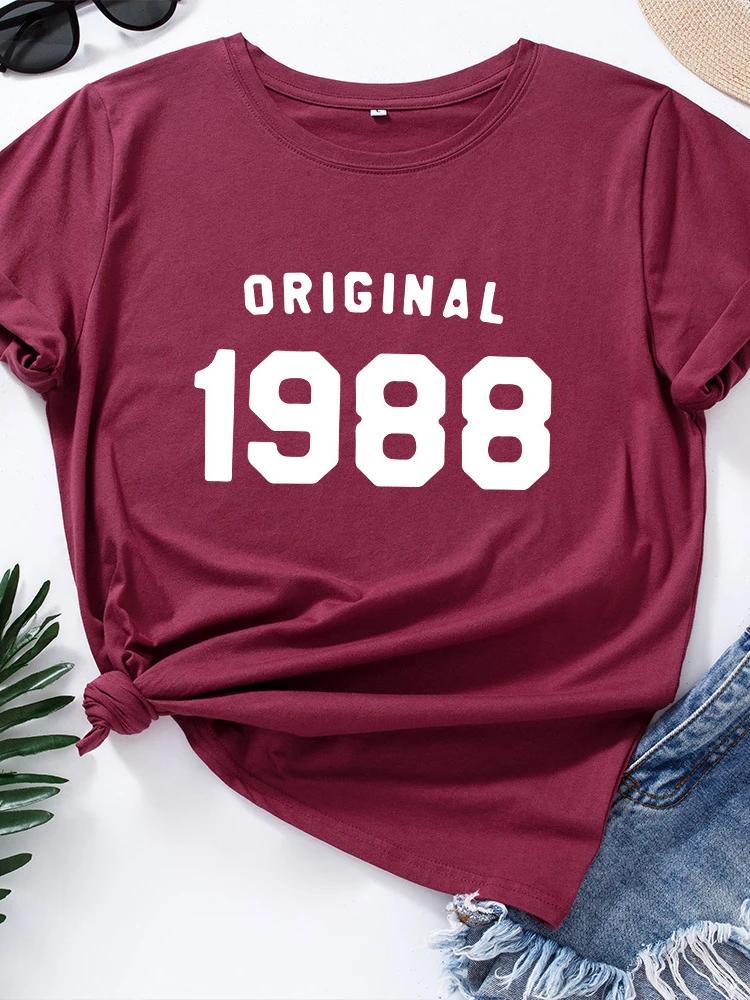 Оригинальная женская футболка с буквенным принтом 1988 года с коротким рукавом и круглым вырезом, свободная женская футболка, женская футболка, топы, одежда, женские футболки