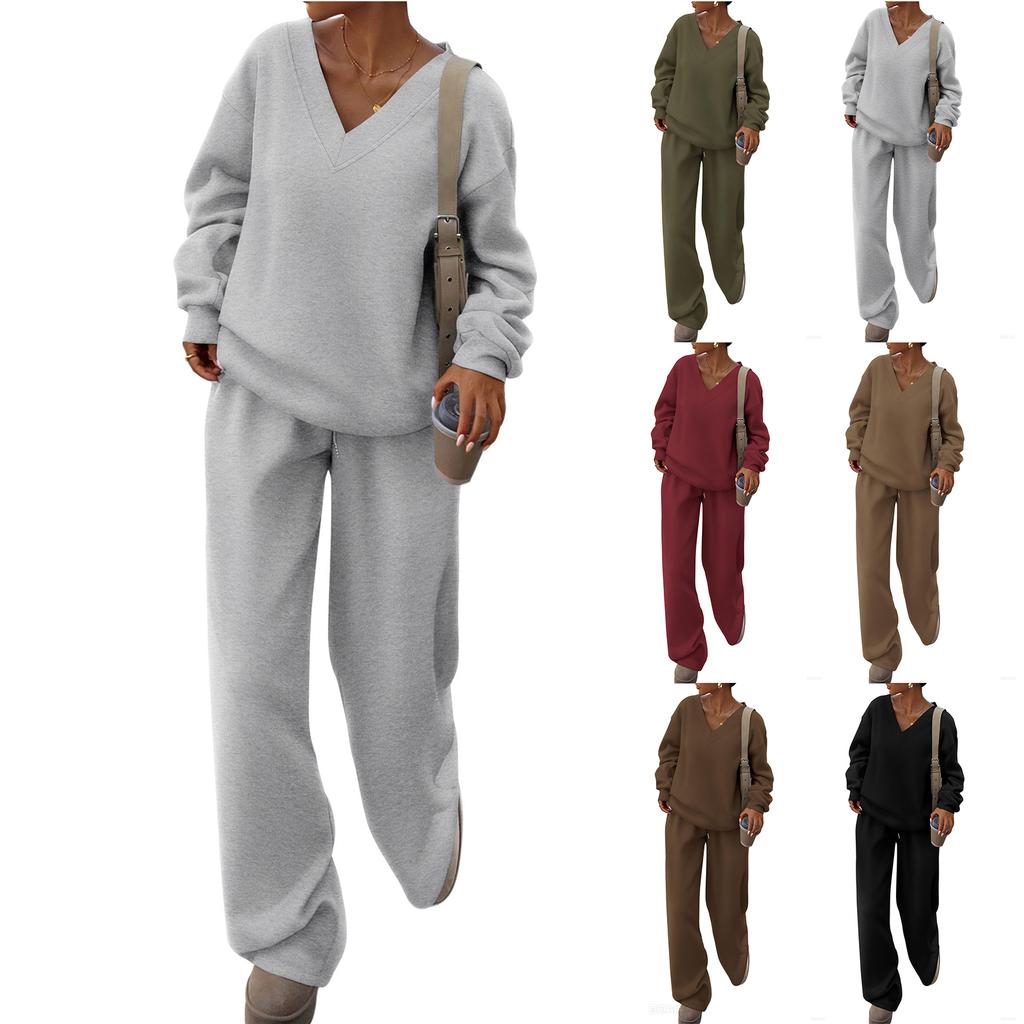 Женский модный повседневный костюм из двух предметов с длинным рукавом, свободные брюки клеш и спортивный комплект