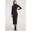 Katja Female Body Completely Surrounding Slim Fit Narrow Cut Upright Collar Midi Size Black Dress