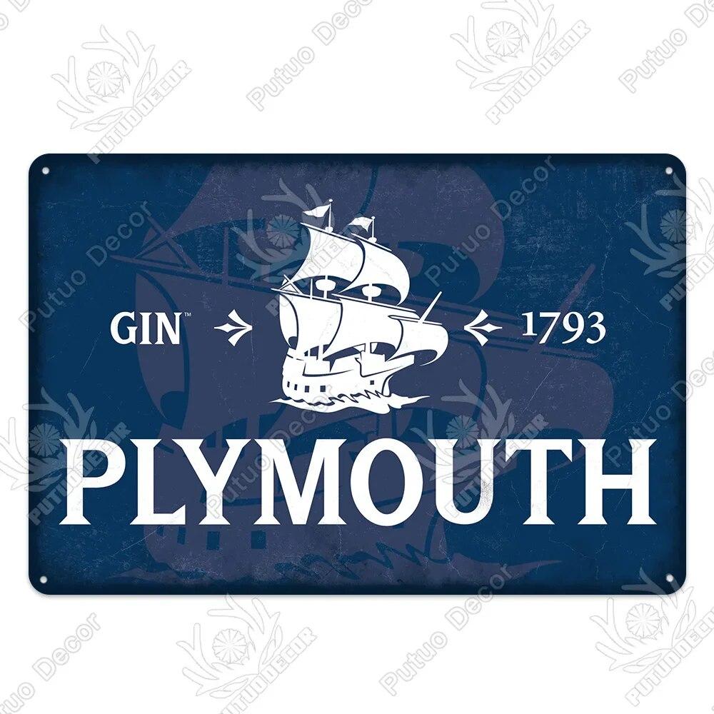 Putuo Decor Classic Gin Vintage Metal Sign Wine Tin Sign Decorative Plaque for Bar Pub Club Decoration Wall Decor Alcohol Sign