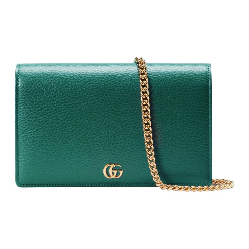 Gucci Сумка через плечо мини женская зеленая из коровьей кожи с металлической отделкой и двойным G