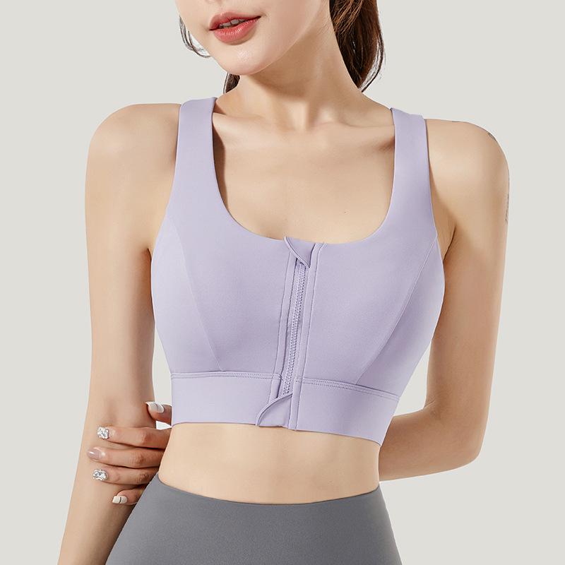 Ударопрочный спортивный бюстгальтер на молнии с поддерживающей фиксированной чашкой и стильным дизайном спинки для женщин