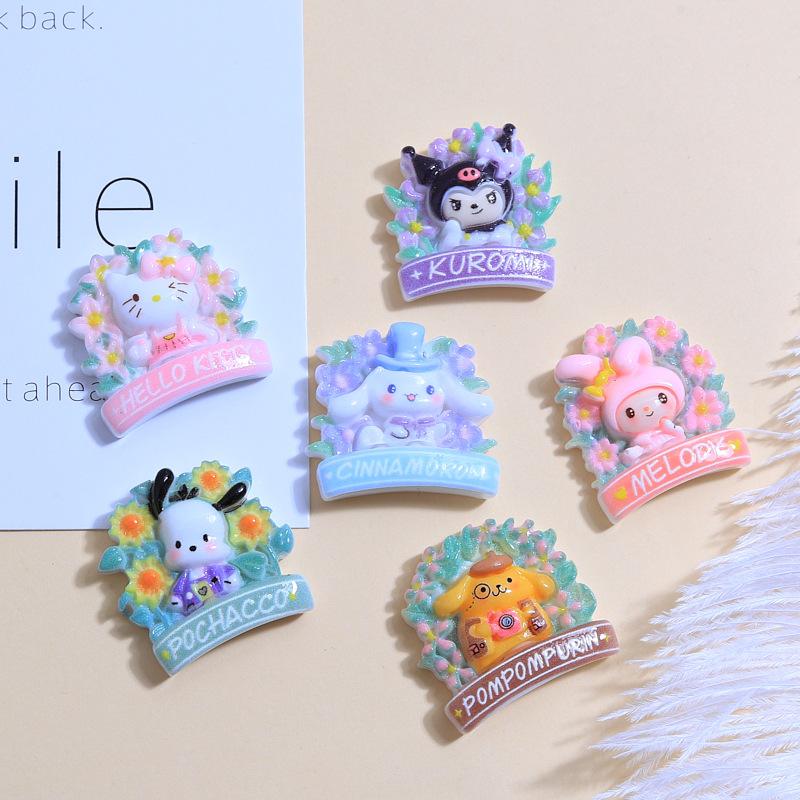 10Pcs New Mini Kawaii Cartoon Flower Garland Animal Series Flat Bottom Scrapbook Diy Jewelry Making Hairwear Accessorie A32