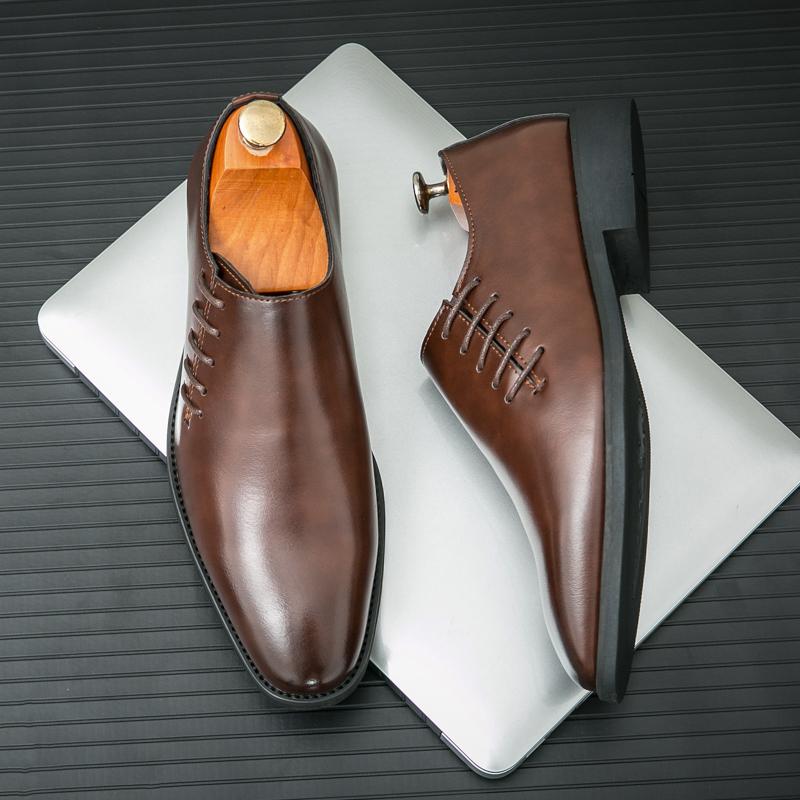Мода Мужская Мода Туфли Дерби Заостренные Черные Коричневые Европейские Американские Деловые Брендовые Туфли Президентские Социальные Туфли Размеры 38-46