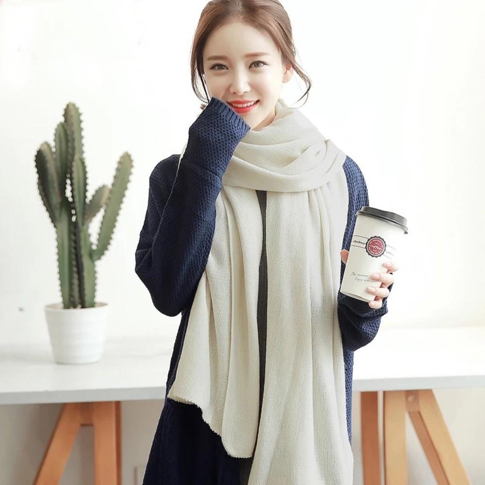 Solid Color ScarfKnitted Texture Long Scarves Windproof Women Wrap Shawls Neck Wrap for Women