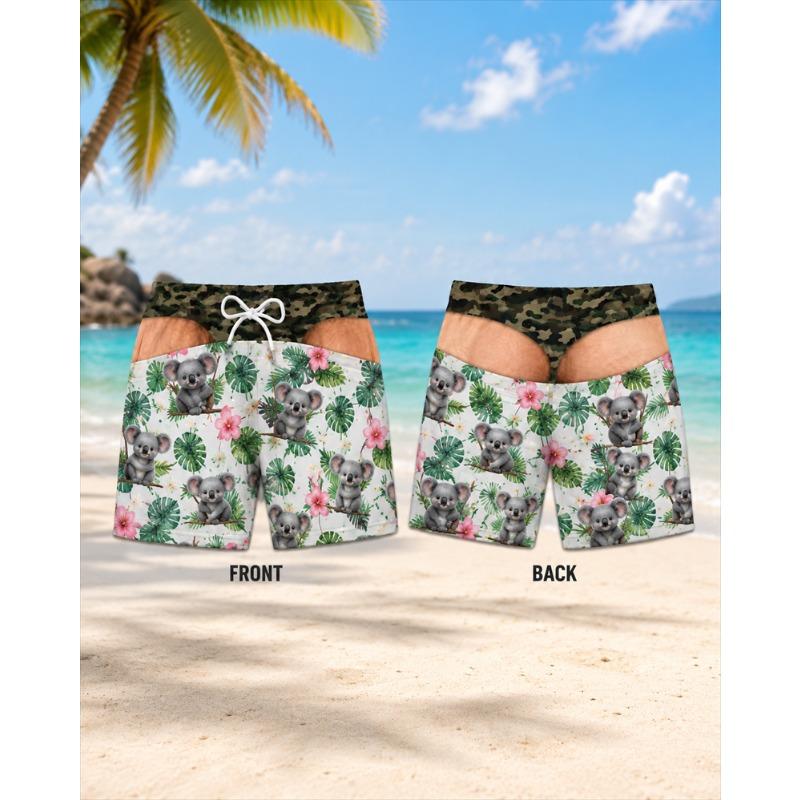 Mens Hawaiian Parrot Beach Shorts Tropical Flower Leaf Print Funny Men's Swimsuit Quick Dry Boardshorts For Pool Surf Holiday