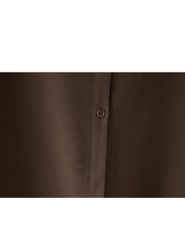 Xitao Patchwork Mesh Turn-down Collar Dress GYX1407