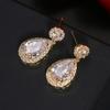 Charm White/Rose/Yellow Gold Color Drop Water Long Earrings Clear Crystal Nail Drop Earings Women Dazzling Wedding Gift