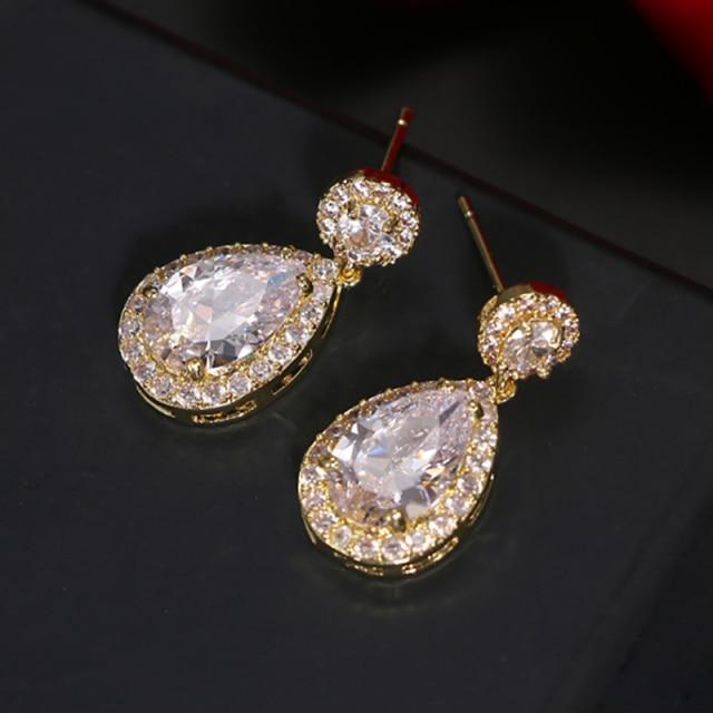 Charm White/Rose/Yellow Gold Color Drop Water Long Earrings Clear Crystal Nail Drop Earings Women Dazzling Wedding Gift