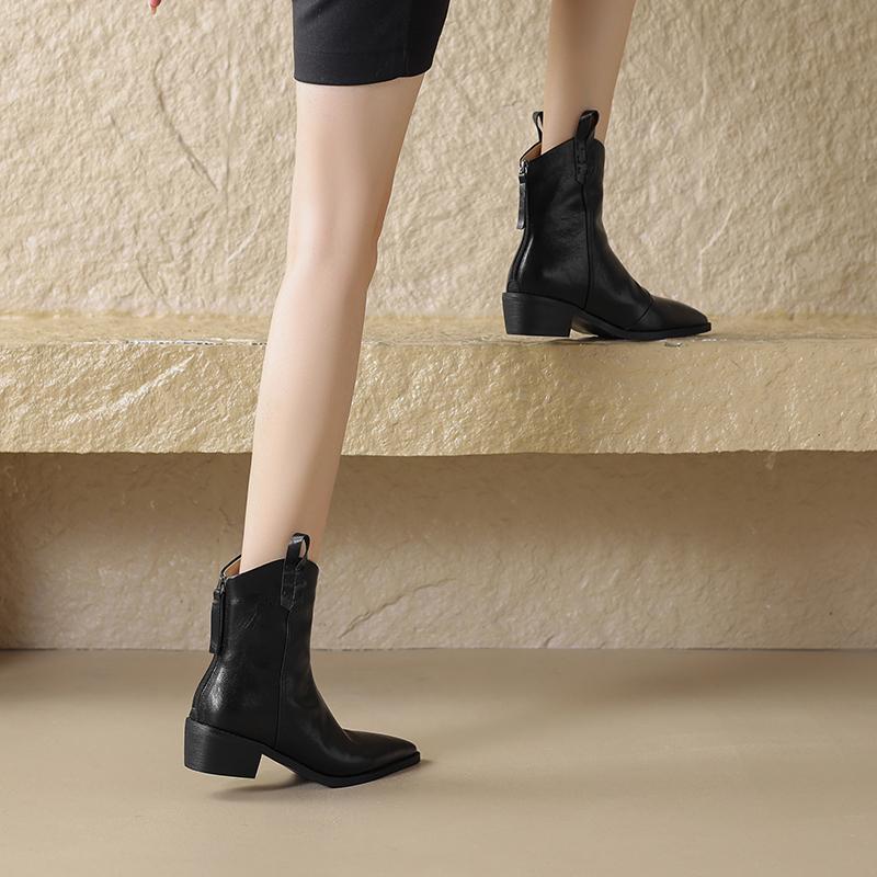 Krazing Pot Обувь из спилка коровьей кожи Осень Зима Шерсть Массивный каблук Размер 43 Размер 42 Заостренный носок Молния Мех Ботильоны