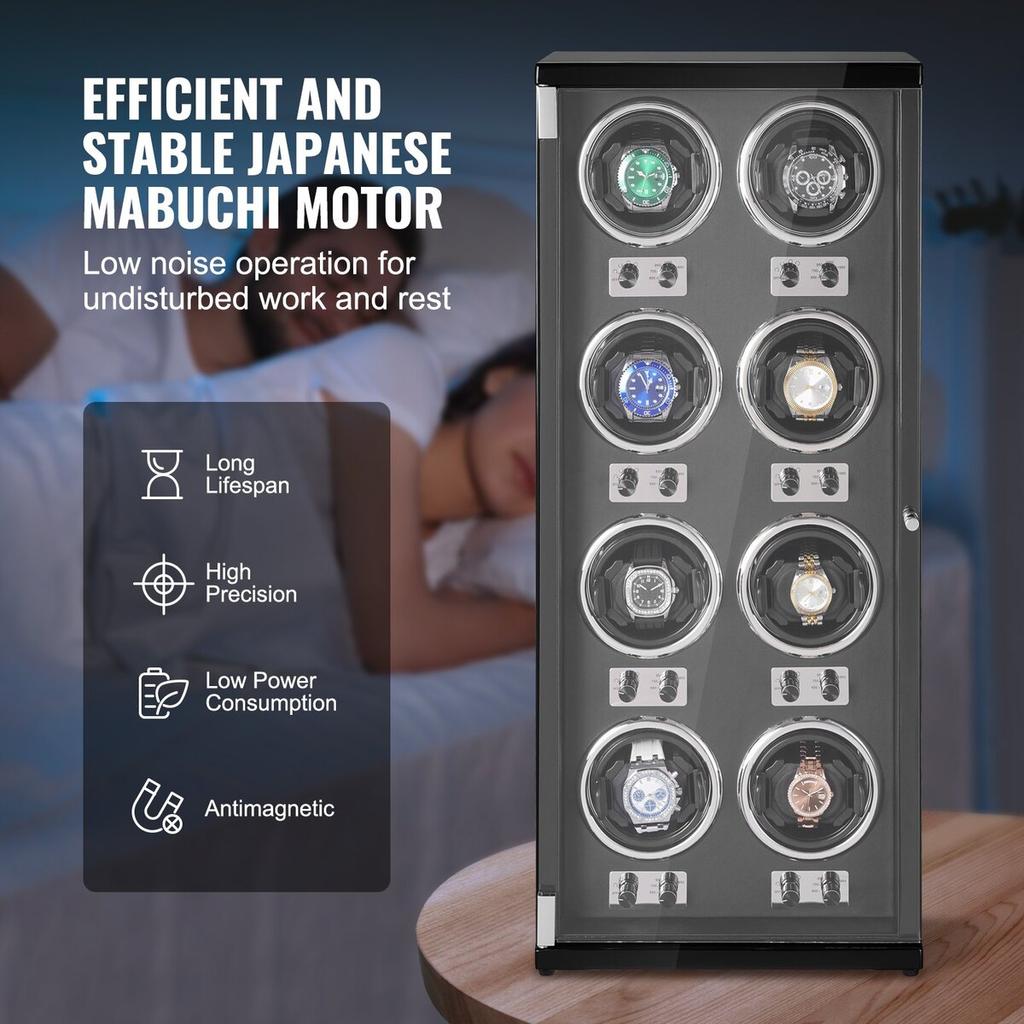 Watch Winder for 8 Automatic Watches with 8 Quiet Japanese Mabuchi Motors
