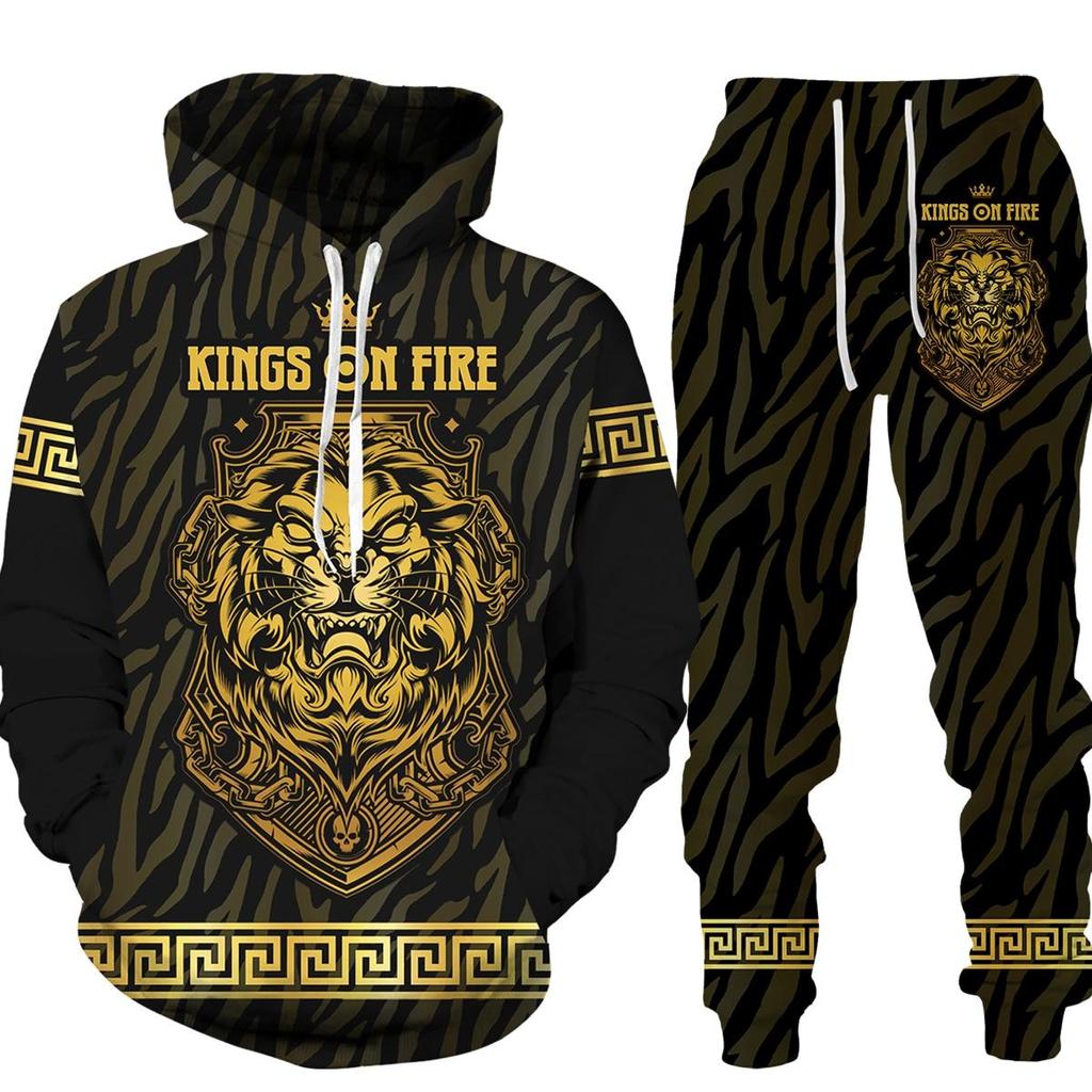 Animal 3D Print Men Hoodie Set Lion Brand Tracksuits Men Fashion Cool Hoodie Pants 2 Pcs Suit Personality Women Sweatershirt