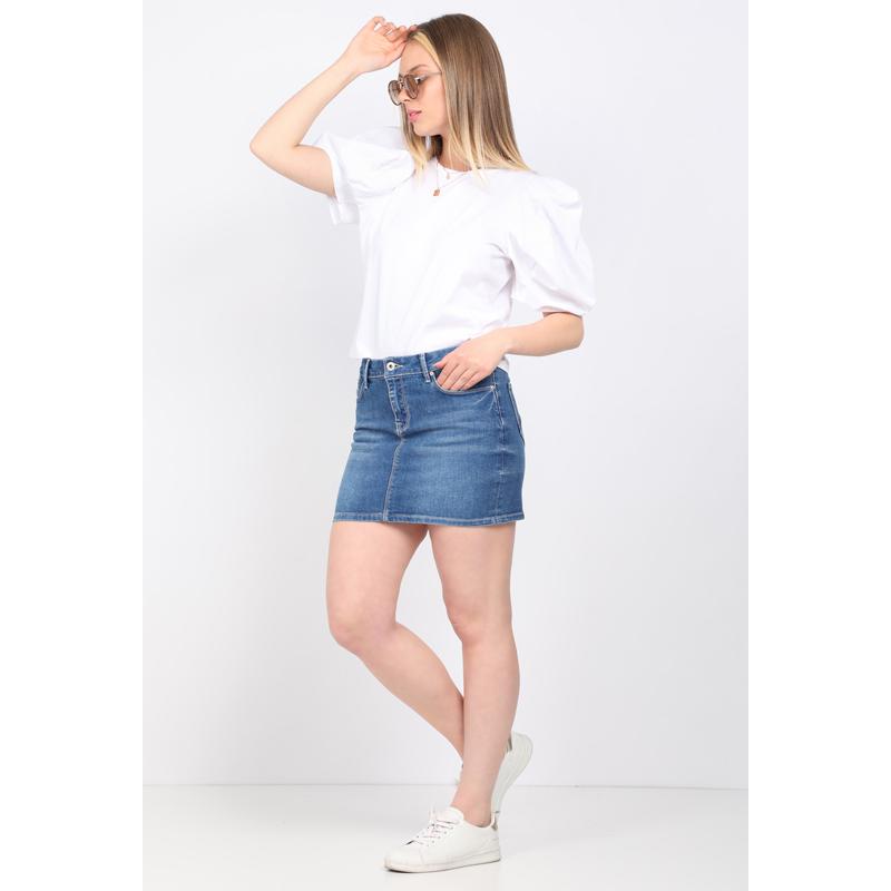 Женская Джинсовая Короткая Юбка Голубая