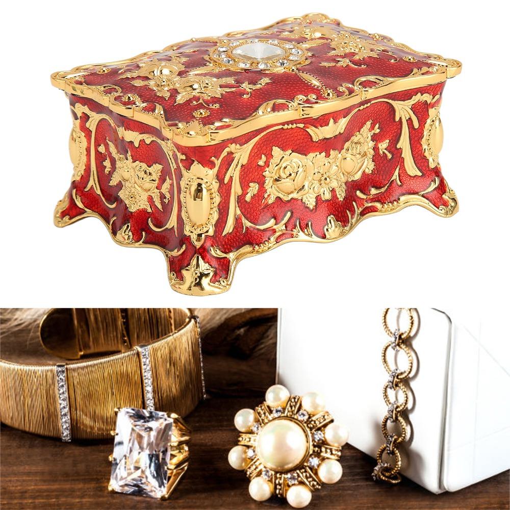 Metal Enamel Jewelry Box Rectangular Jewelry Organizer Trinket Box Gemstone Storage Tray