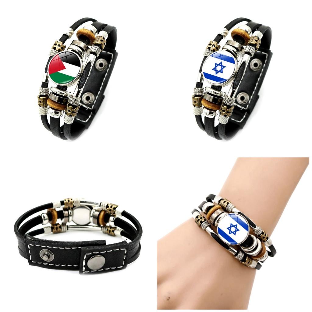 Израильско-палестинский кожаный браслет в европейском и американском панк-стиле, многослойный браслет из бусин