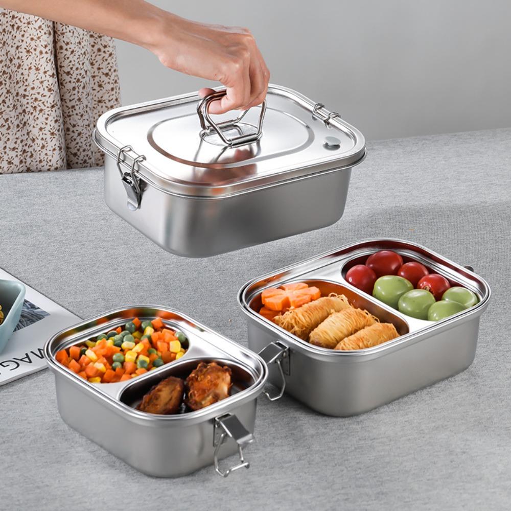 304 Stainless Steel Camping Lunch Box Compartmental Food Storage Box Portable Picnic Box School