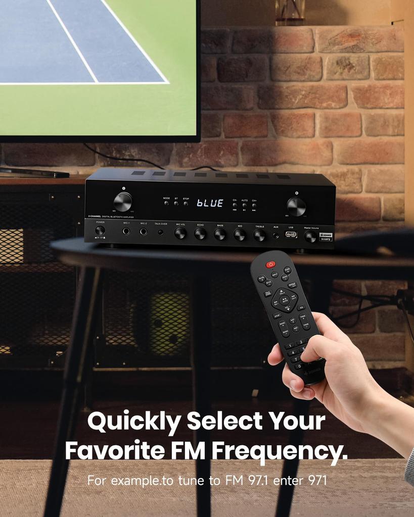 Donner Stereo Audio 600W Peak Bluetooth 2 Mic RCA for and Theater MAMP2 Amplifier, 2-Channel Receiver, 5.3, Phono, Optical, Coaxial, USB, FM, Inputs,