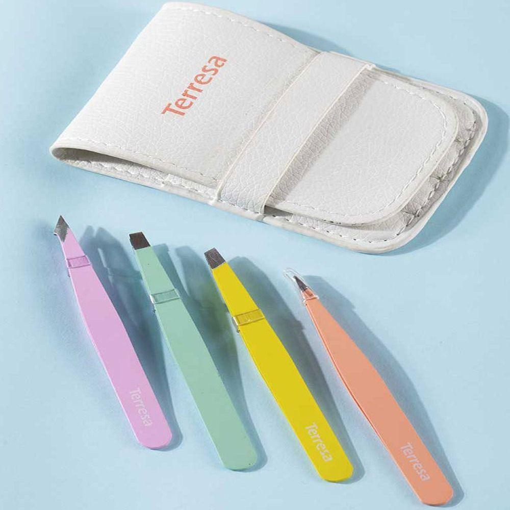 Colorful Eyebrow Tweezers Set Stainless Fine Hairs Puller Slanted Eye Brow Clips  Makeup Tool