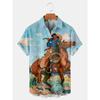 Мужская рубашка Hawaiian Cowboy с крутым цифровым принтом 3D размера плюс, мужская верхняя одежда Western America с карманом в винтажном стиле, летняя верхняя одежда