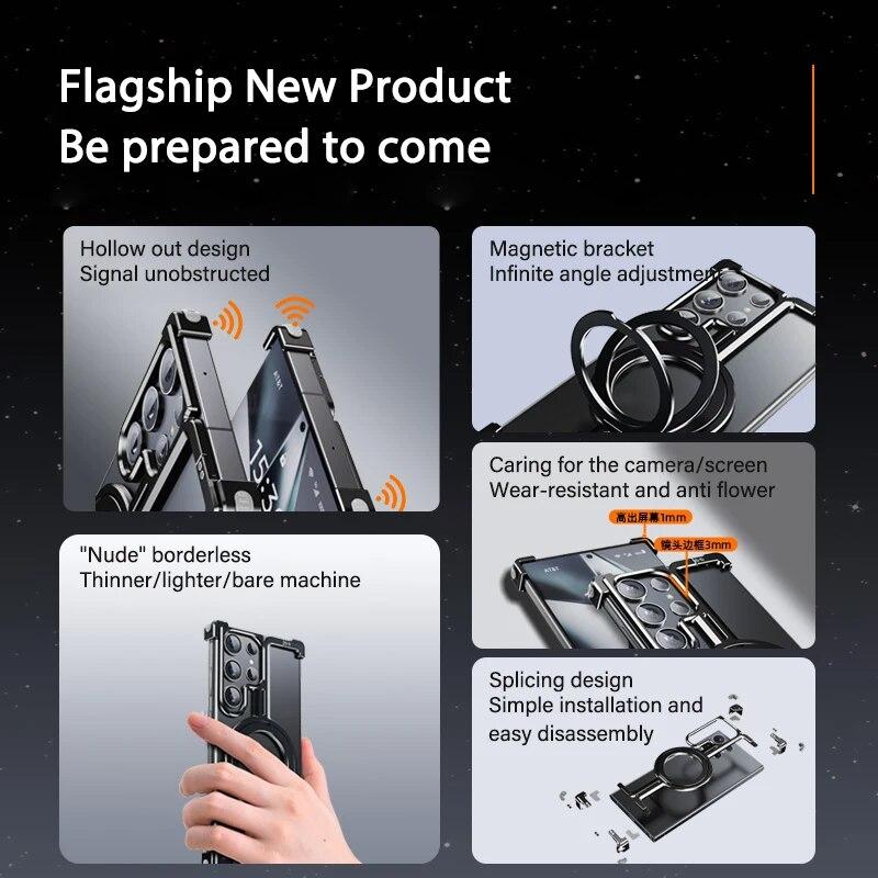 Роскошный магнитный металлический чехол Magsafe без оправы для телефона с подставкой для Samsung Galaxy S24 Ultra 24 Plus, металлический чехол из алюминиевого сплава для iphone 15 14 13 12 Pro Max