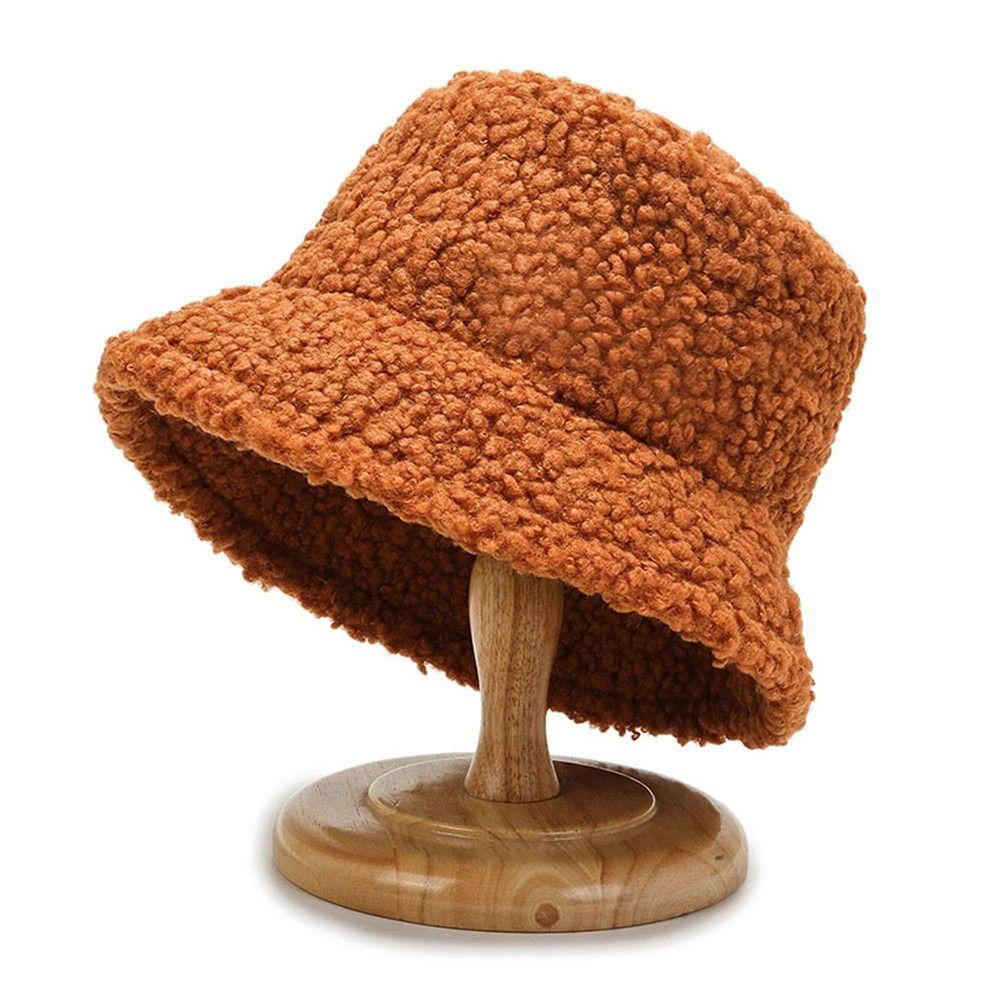 Outdoor Warm Lamb Wool Soft Fisherman Cap Bucket Hat Sun Cap Panama Hat